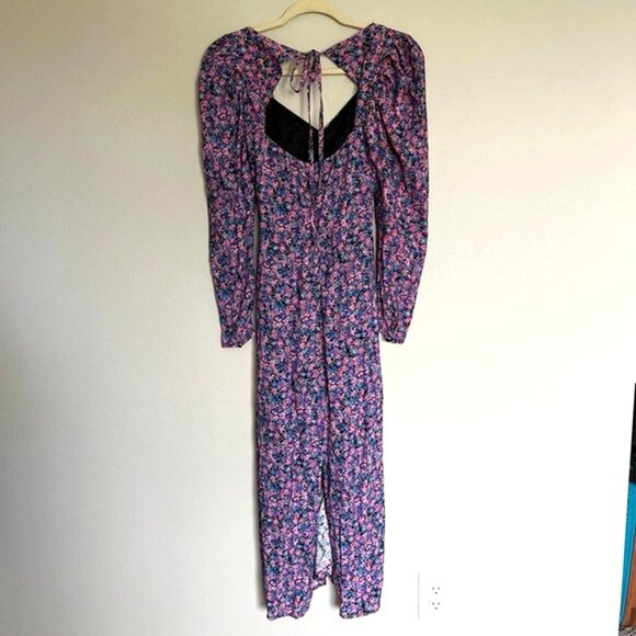 Zara Ditsy Floral Puff Sleeve Midi Dress XS Pink Purple Cottage Romantic - Picture 2 of 6